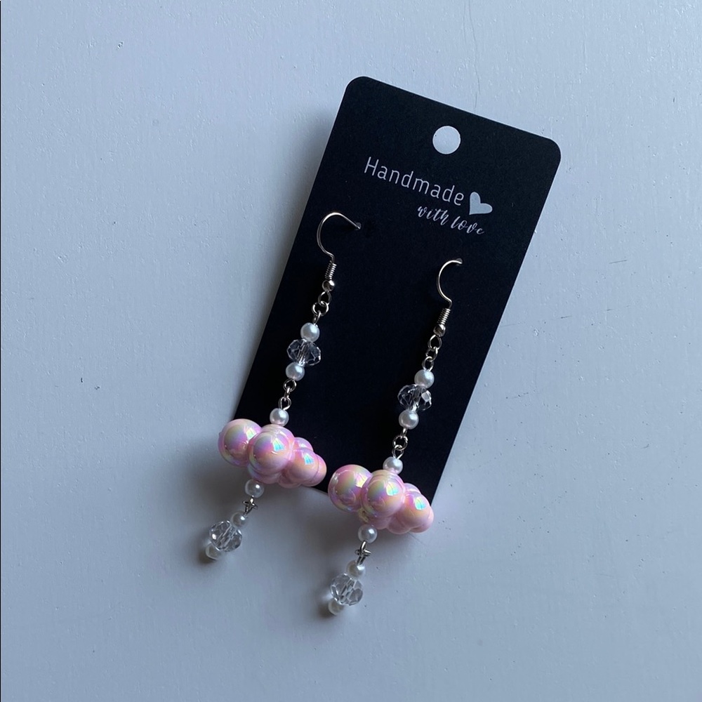 Handmade Pink and Silver Cloud Dangle Earrings
